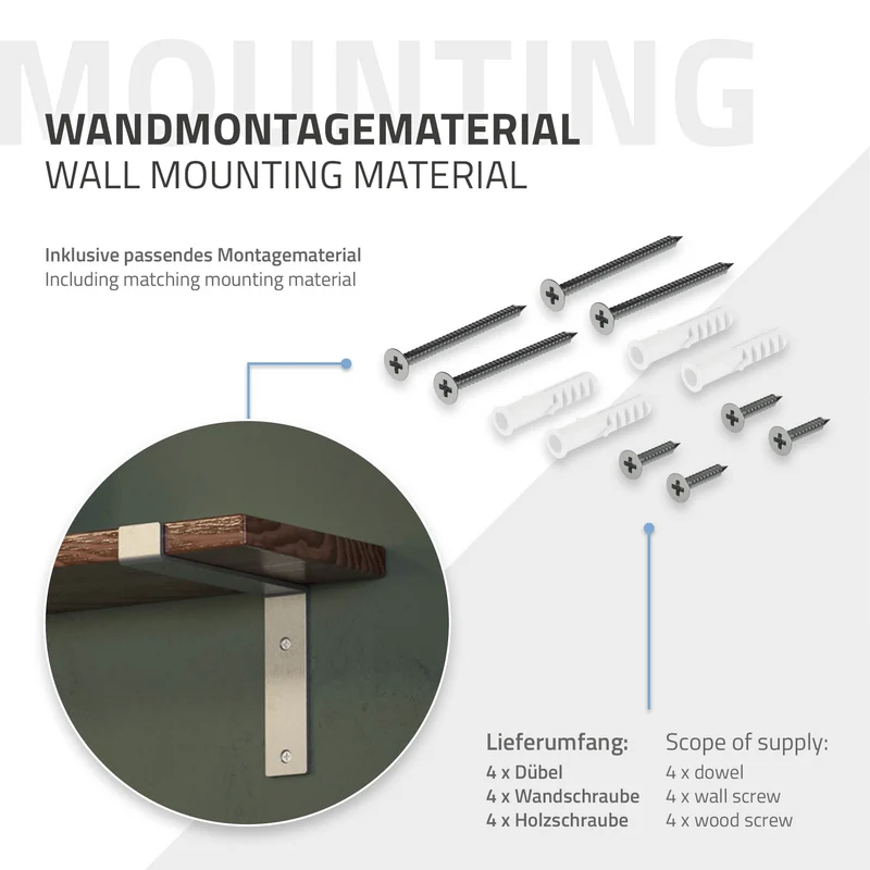Wandkonsole Regalhalterung 2er Set 200 x 145 mm Grau aus Stahl ML-Design