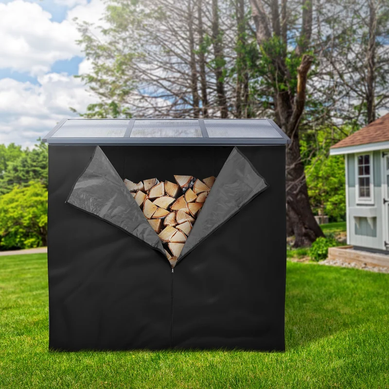 Abdeckung für Kaminholzregal wasserabweisend 240x165 cm Schwarz aus Polyester ML-Design