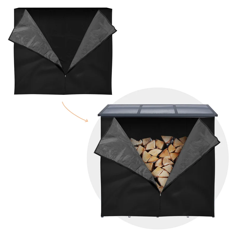 Abdeckung für Kaminholzregal wasserabweisend 185x125 cm Schwarz aus Polyester ML-Design