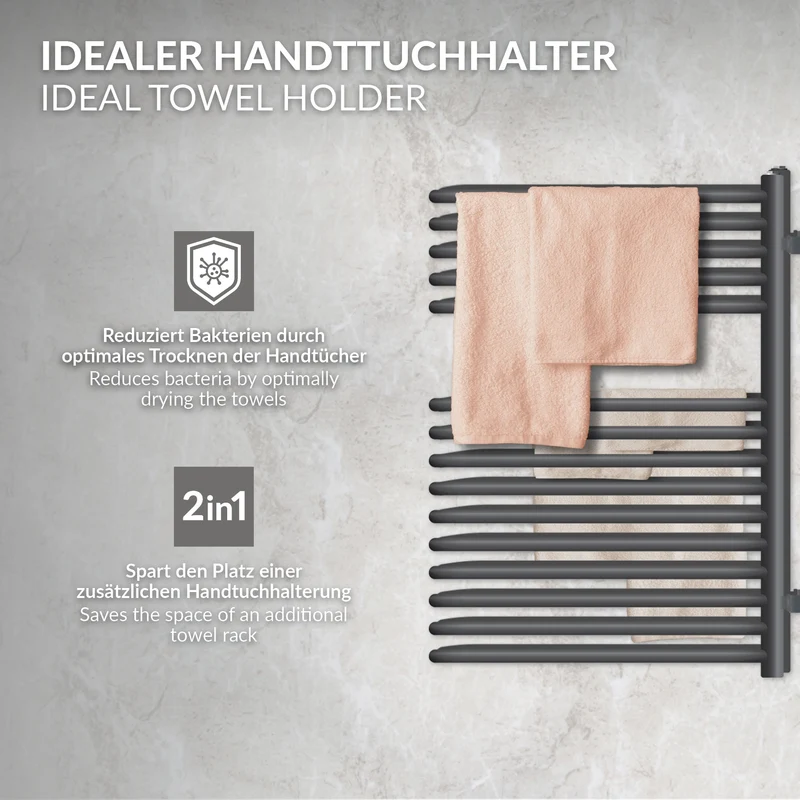 Elektrischer Badheizkörper mit Heizstab 300W 500x800 mm Anthrazit ML-Design