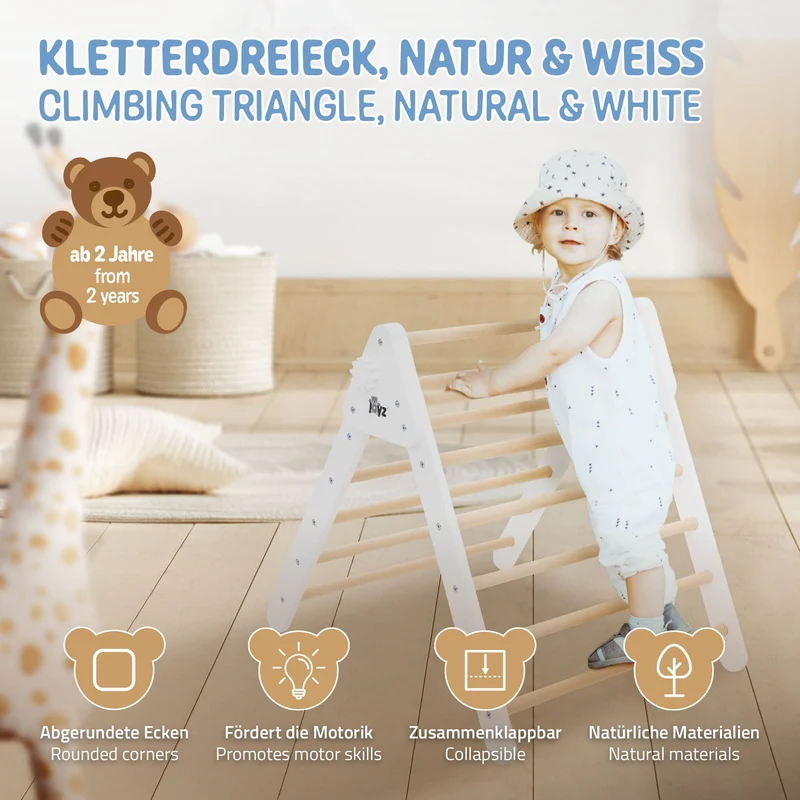 Kletterdreieck für Kinder ab 2 Jahre 73x72x60 cm Natur/Weiß aus Holz Joyz