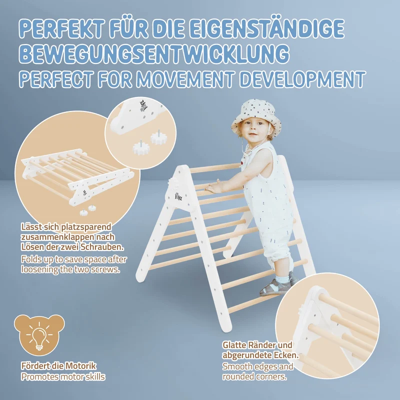 Kletterdreieck für Kinder ab 2 Jahre 73x72x60 cm Natur/Weiß aus Holz Joyz