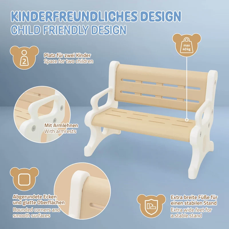 Kindersitzbank Outdoor aus Kunststoff, Sitzbank für Kinder ab 3 Jahre, 81,5x59,5x48 cm Braun-Weiß, Kinderbank Joyz