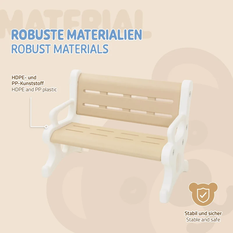 Kindersitzbank Outdoor aus Kunststoff, Sitzbank für Kinder ab 3 Jahre, 81,5x59,5x48 cm Braun-Weiß, Kinderbank Joyz