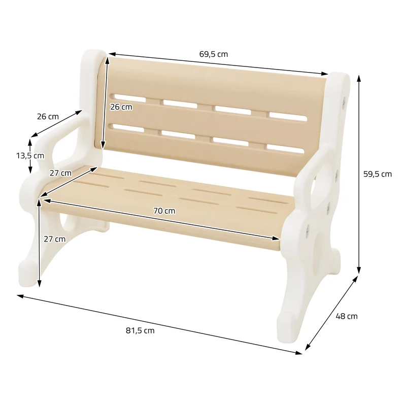 Kindersitzbank Outdoor aus Kunststoff, Sitzbank für Kinder ab 3 Jahre, 81,5x59,5x48 cm Braun-Weiß, Kinderbank Joyz