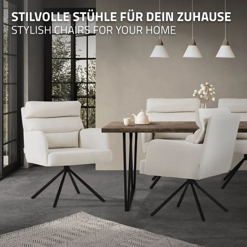 Esszimmerstuhl 6er Set Beige drehbar mit abnehmbaren Rückenkissen gepolstert bis 120 Kilogramm