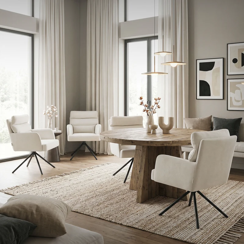 Esszimmerstuhl 6er Set Beige drehbar mit abnehmbaren Rückenkissen gepolstert bis 120 Kilogramm