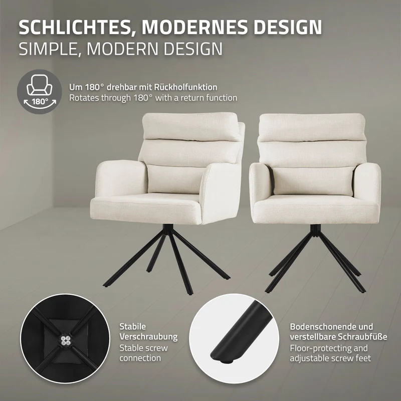 Esszimmerstuhl 4er Set Beige drehbar mit abnehmbaren Rückenkissen gepolstert bis 120 Kilogramm