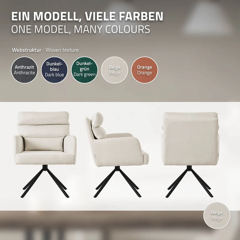 Esszimmerstuhl 4er Set Beige drehbar mit abnehmbaren Rückenkissen gepolstert bis 120 Kilogramm