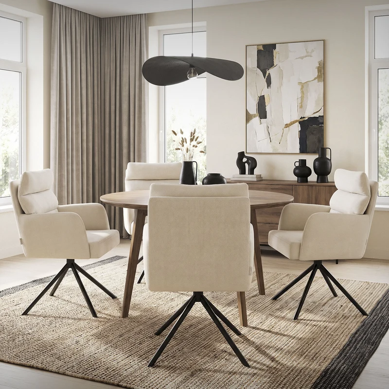 Esszimmerstuhl Beige drehbar mit abnehmbaren Rückenkissen gepolstert bis 120 Kilogramm
