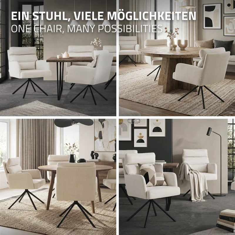 Esszimmerstuhl 2er Set Beige drehbar mit abnehmbaren Rückenkissen gepolstert bis 120 Kilogramm