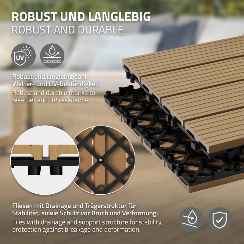 Terrassenfliesen 30x30 cm 11er Set für 1m² Teak aus WPC