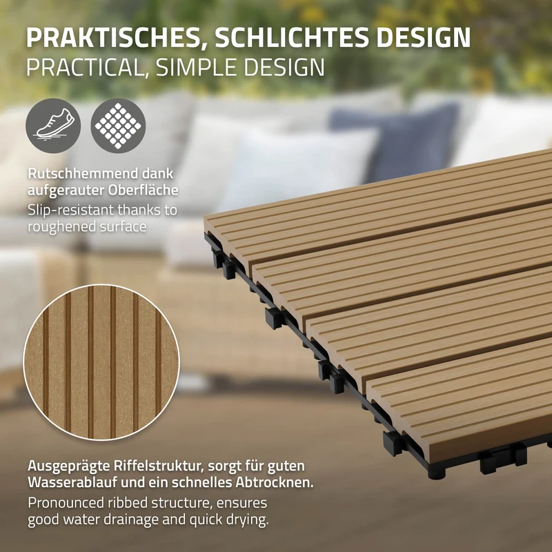 Terrassenfliesen 30x30 cm 11er Set für 1m² Teak aus WPC