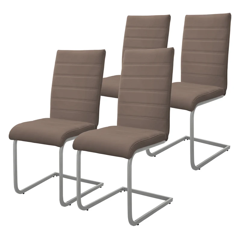 4er Set Esszimmerstuhl Freischwinger mit Rückenlehne Braun Kunsterlederbezug ML-Design