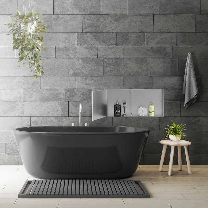 Wandnische Dusche mit befliesbarer Tür 25,5x55,5 cm Silber aus Edelstahl randlos Duschnische Duschablage LuxeBath