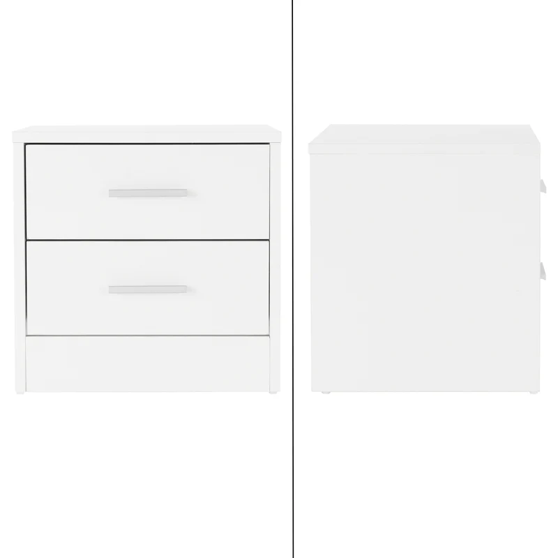 Nachttisch mit zwei Schubladen 38x37x34 cm Weiß aus Spannplatte ML-Design