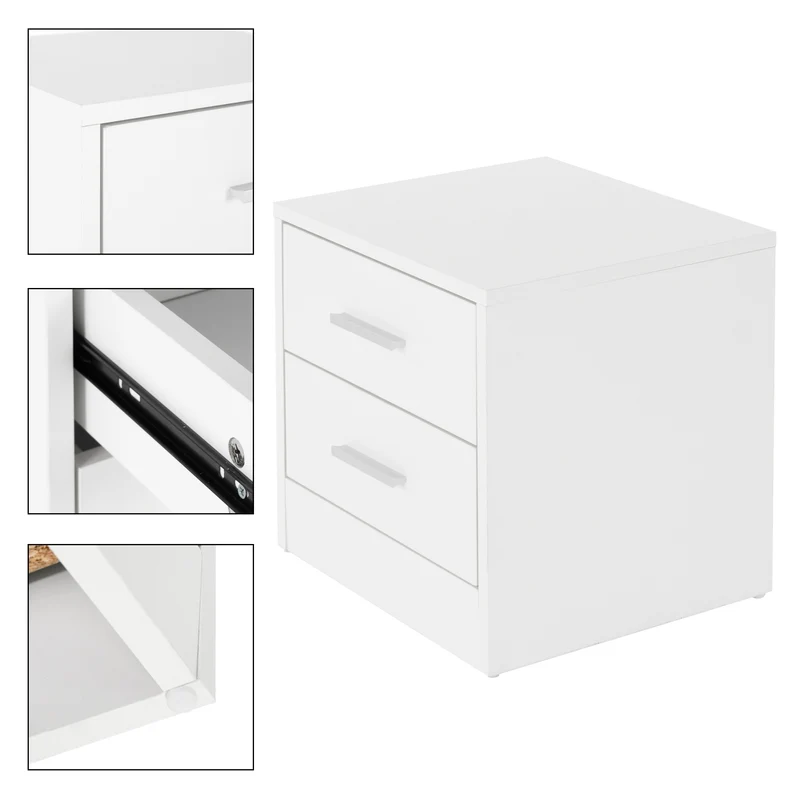 Nachttisch mit zwei Schubladen 38x37x34 cm Weiß aus Spannplatte ML-Design
