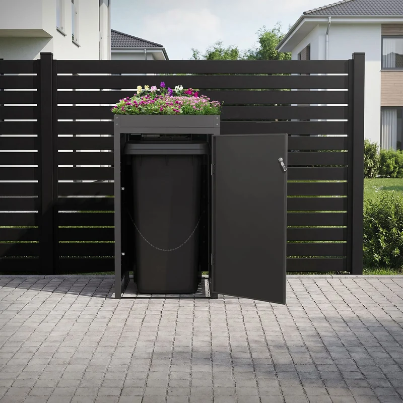 Mülltonnenbox mit Pflanzdach 1er bis 240L 68x80x124 cm aus Stahl in Rostoptik ML-Design