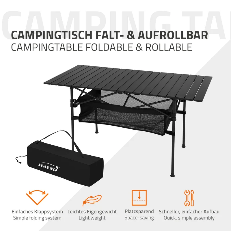 Campingtisch klappbar 118x55x64,5 cm Schwarz aus Aluminium Hauki