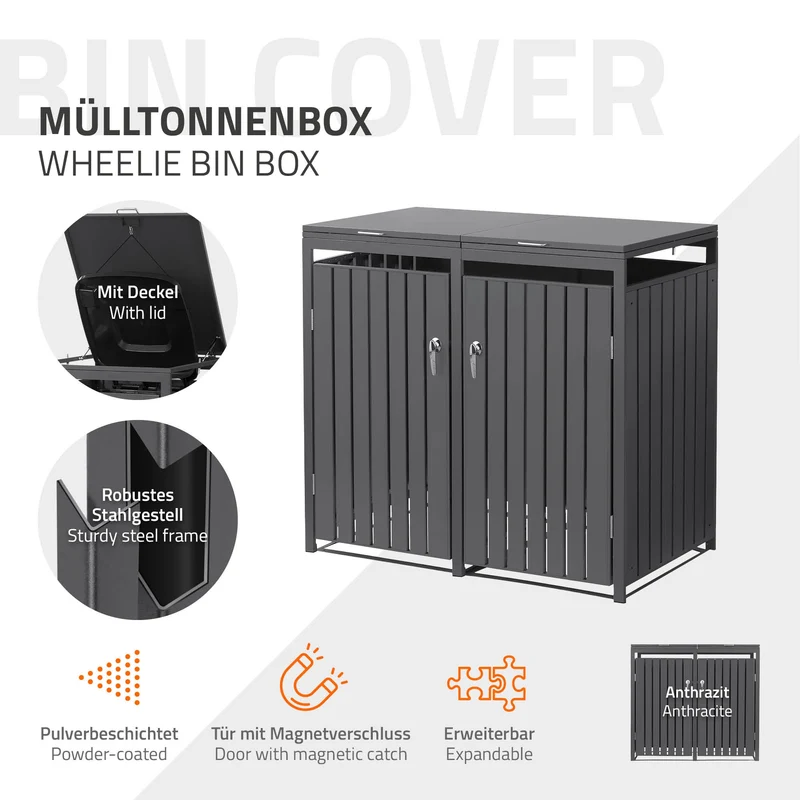 Mülltonnenbox 2er bis 240L 132x80x120 cm aus Stahl in Anthrazit ML-Design
