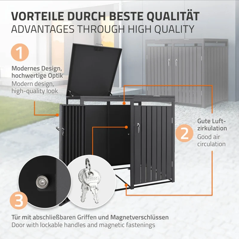 Mülltonnenbox 2er bis 240L 132x80x120 cm aus Stahl in Anthrazit ML-Design