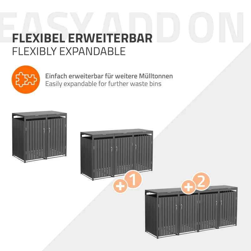 Mülltonnenbox 4er bis 240L 264x80x120 cm aus Stahl in Anthrazit ML-Design