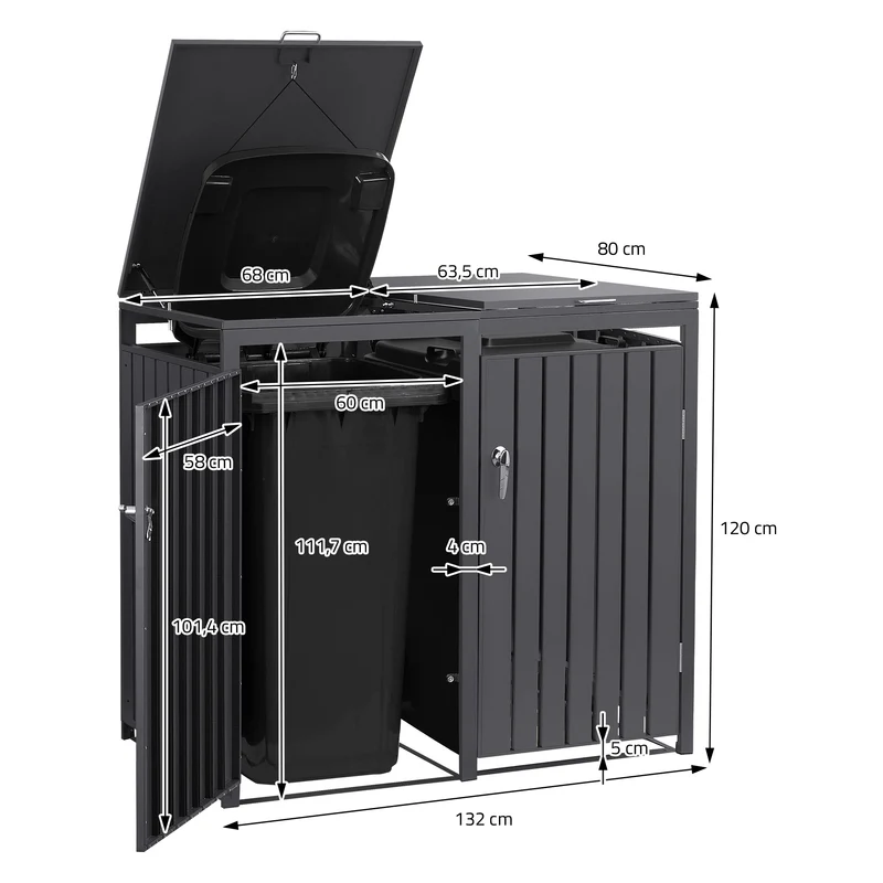 Mülltonnenbox 4er bis 240L 264x80x120 cm aus Stahl in Anthrazit ML-Design