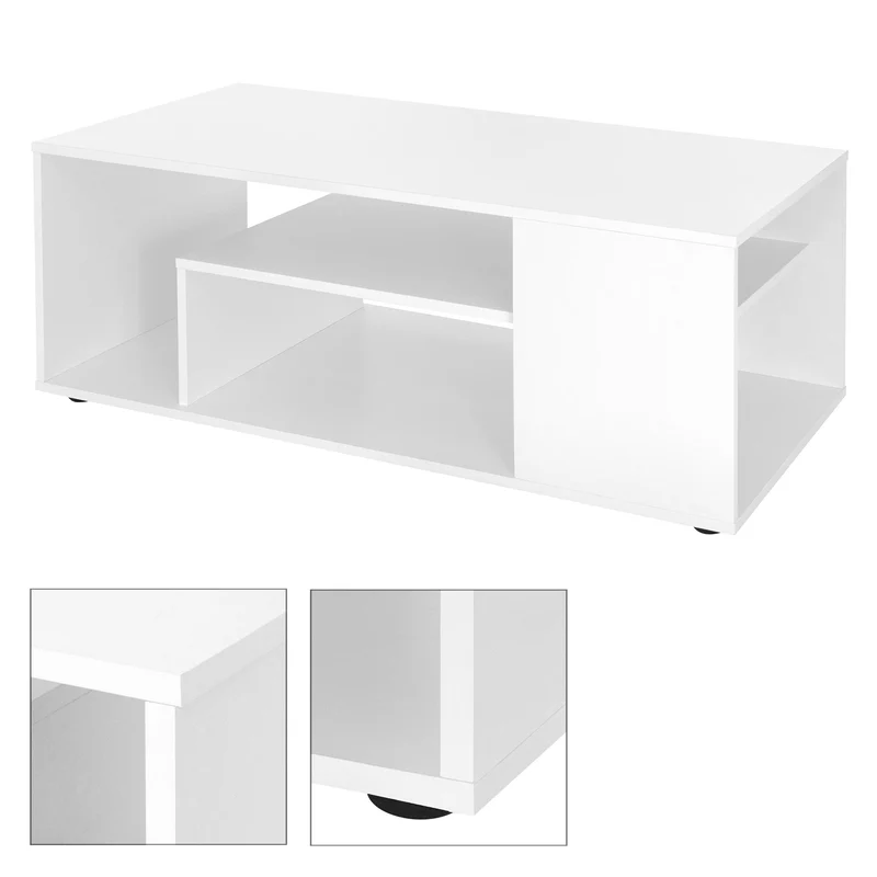 Couchtisch mit 4 Abstellflächen 110x50x41 cm Weiß aus Holz ML-Design