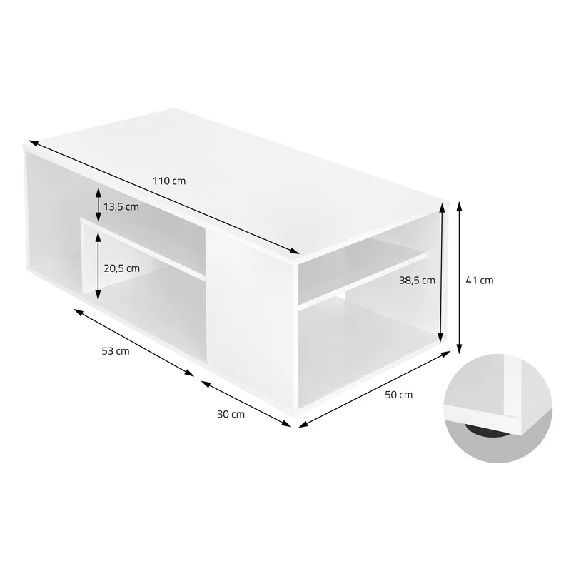 Couchtisch mit 4 Abstellflächen 110x50x41 cm Weiß aus Holz ML-Design