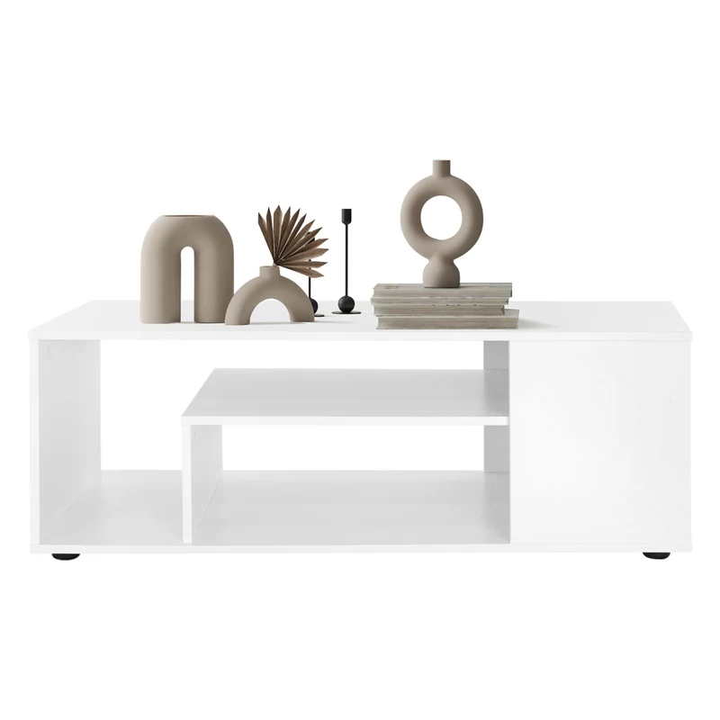 Couchtisch mit 4 Abstellflächen 110x50x41 cm Weiß aus Holz ML-Design