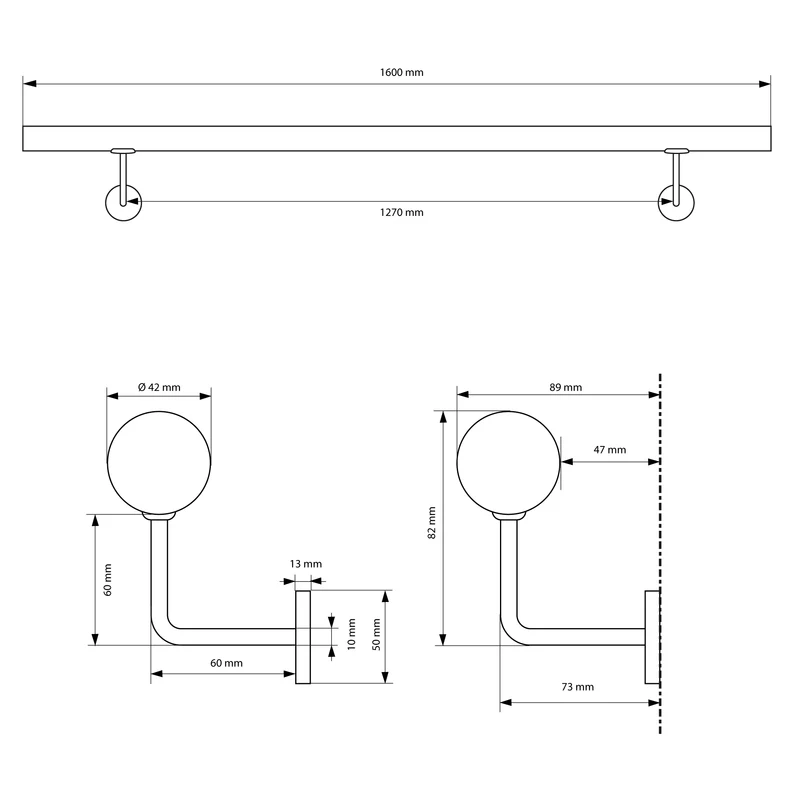 Edelstahl V2A Handlauf 160x4,2 cm Silber inkl. Wandhalterung