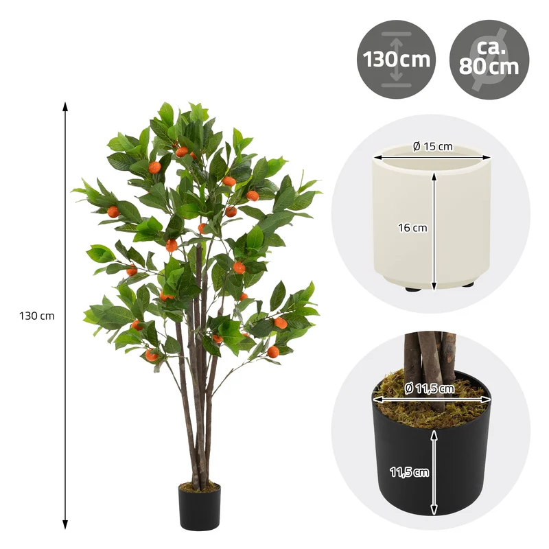 Künstlicher Orangenbaum 130 cm Kunstpflanze im Topf mit Früchten ML-Design