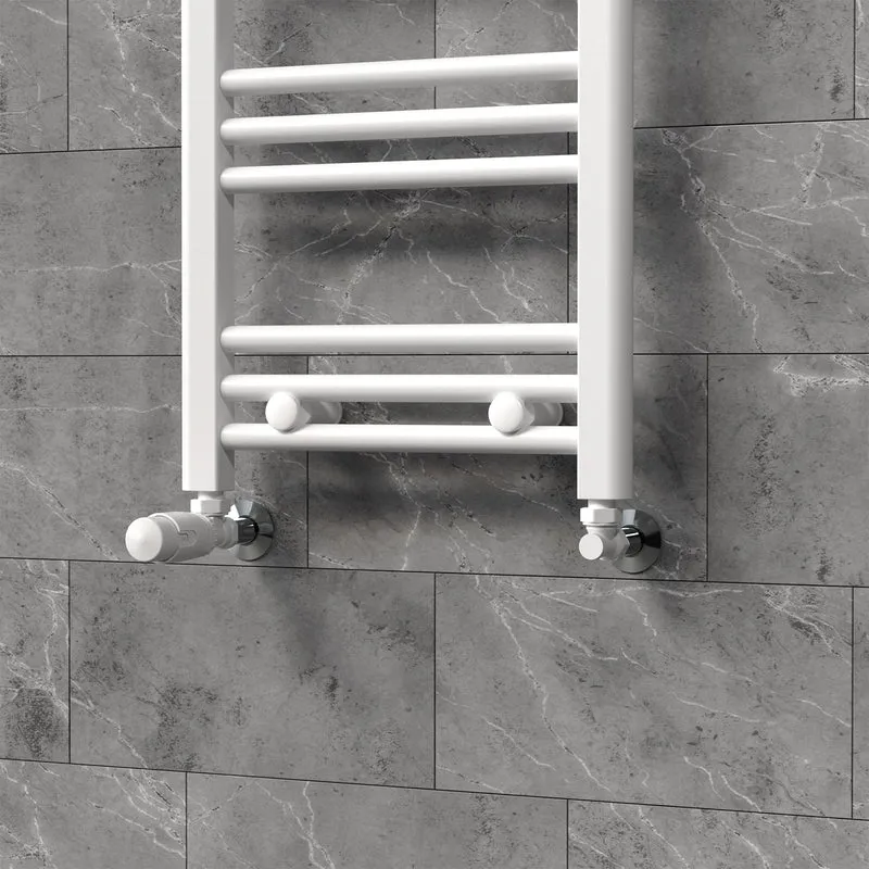Thermostatventil + Rücklaufverschraubung für Heizkörper Weiß 1/2" Eckform Thermostatkopf LuxeBath