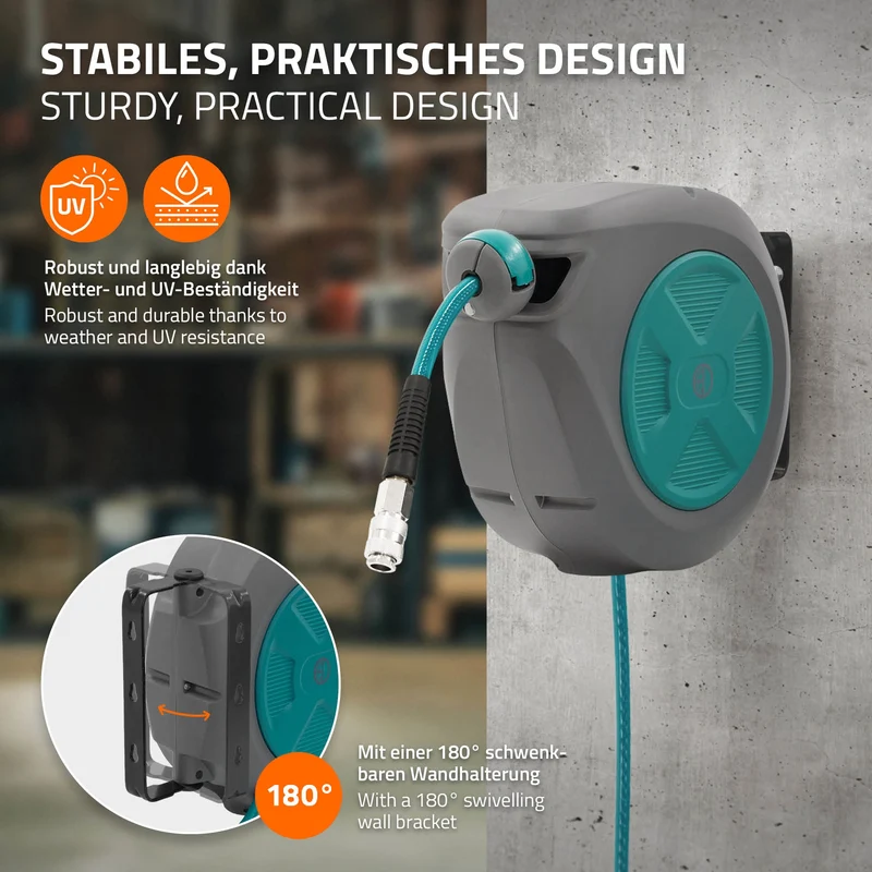 Druckluft Schlauchtrommel Automatik 10 m 1/4" Anschluss für Wandmontage