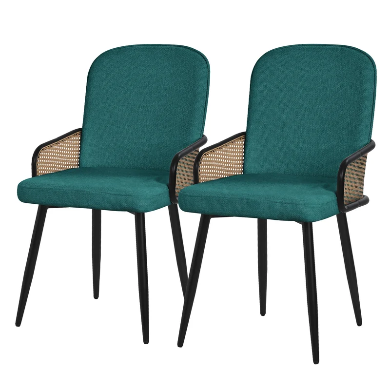 Esszimmerstühle 2er Set Petrol mit Arm- & Rückenlehne, Polsterstühle für Esszimmer & Küche ML-Design