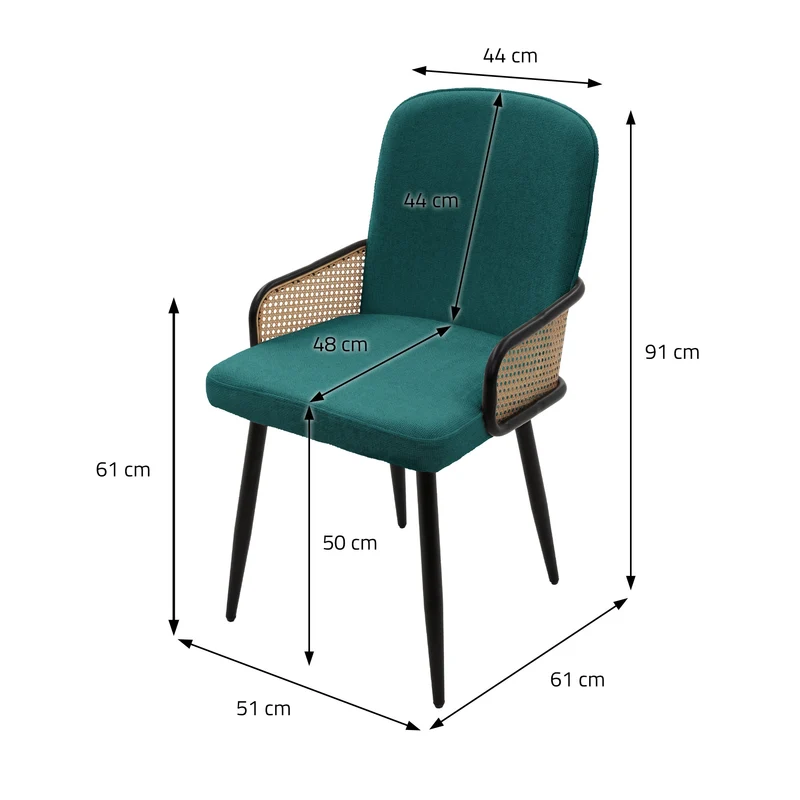 Esszimmerstühle 2er Set Petrol mit Arm- & Rückenlehne, Polsterstühle für Esszimmer & Küche ML-Design
