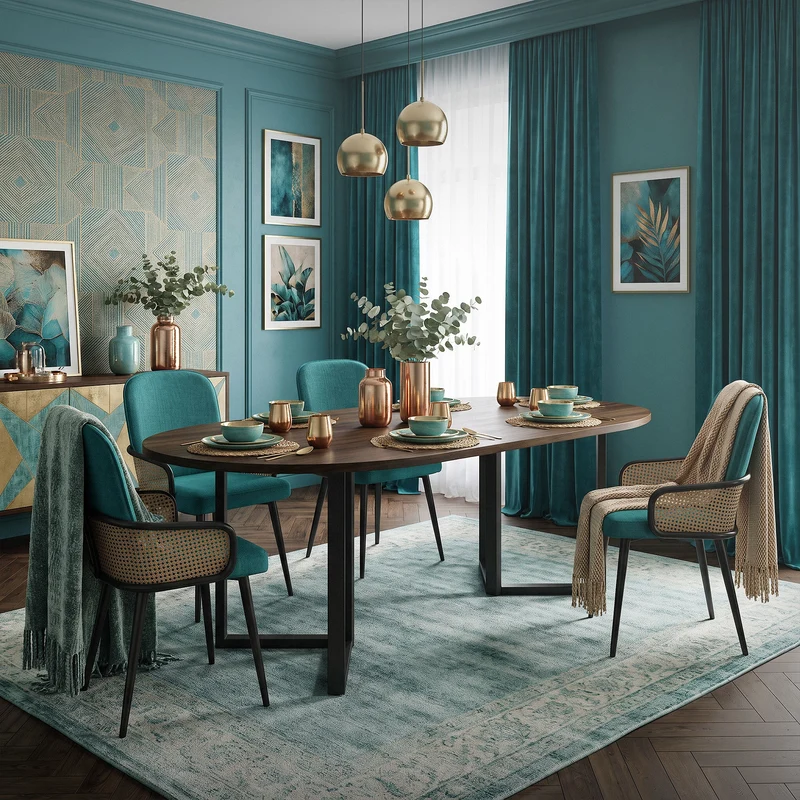 Esszimmerstühle 2er Set Petrol mit Arm- & Rückenlehne, Polsterstühle für Esszimmer & Küche ML-Design
