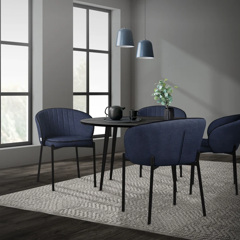 2er Set Esszimmerstühle mit Rücken- & Armlehne Dunkelblau mit Metallbeinen bis 120 kg ML-Design