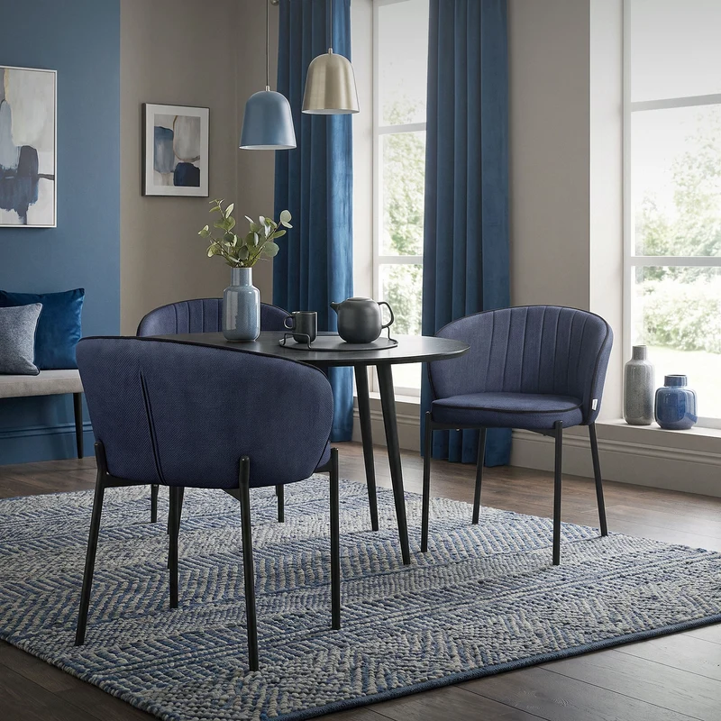 2er Set Esszimmerstühle mit Rücken- & Armlehne Dunkelblau mit Metallbeinen bis 120 kg ML-Design