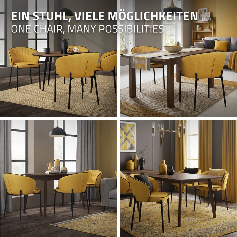 2er Set Esszimmerstühle mit Rücken- & Armlehne Senf mit Metallbeinen bis 120 kg ML-Design