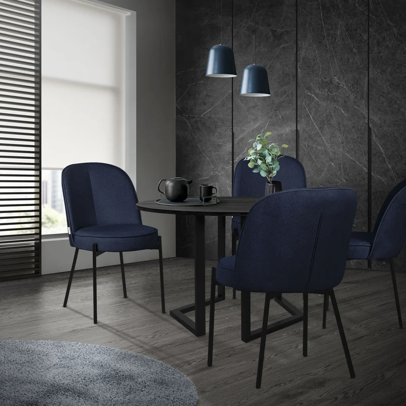 Esszimmerstühle 2er Set Dunkelblau mit Rückenlehne, Polsterstühle für Esszimmer & Küche ML-Design
