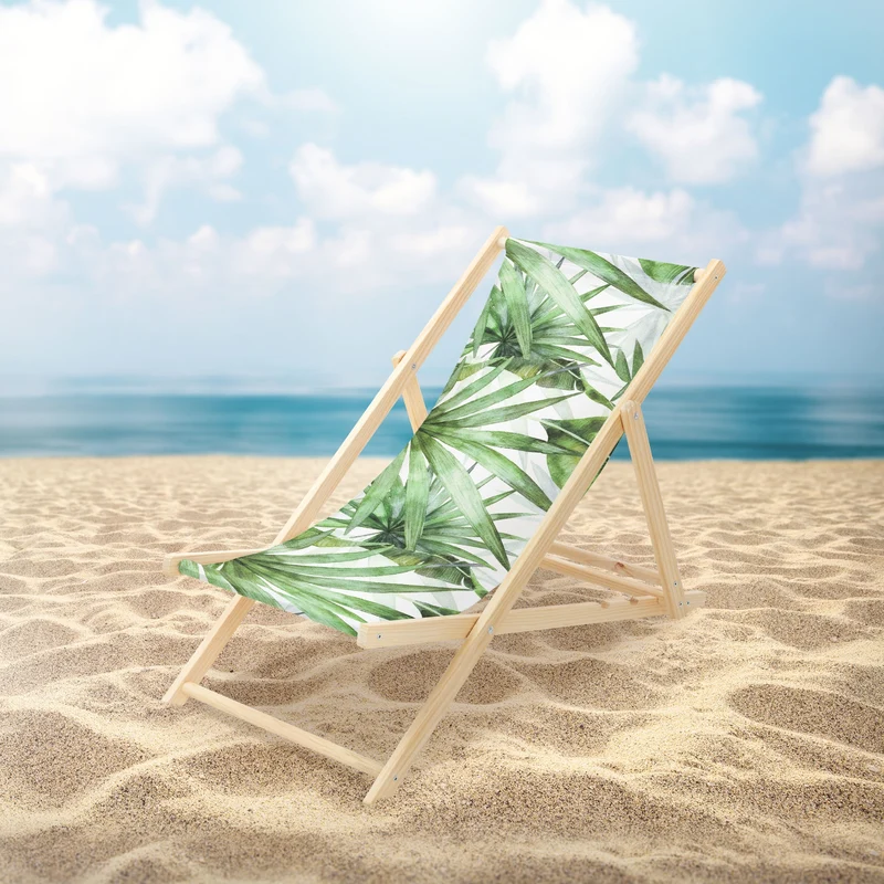 2er Set Gartenliege aus Holz in Palme Grün-Weiß klappbarer Beachstuhl Strandstuhl Strandliege Liegestuhl Sonnenliege Relaxliege