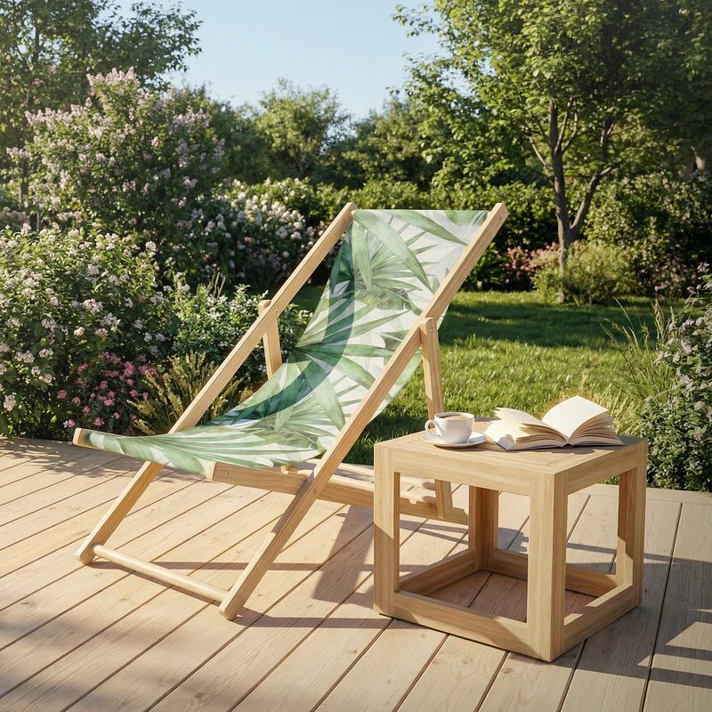2er Set Gartenliege aus Holz in Palme Grün-Weiß klappbarer Beachstuhl Strandstuhl Strandliege Liegestuhl Sonnenliege Relaxliege