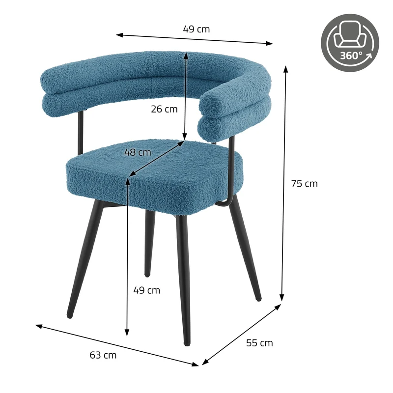 4er Set Esszimmerstühle 360° drehbar in Blau Teddy-Stoff mit Arm- und Rückenlehnen Küchenstuhl ML-Design
