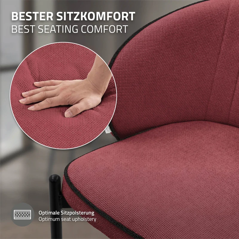 6er Set Esszimmerstühle mit Rücken- & Armlehne Rot mit Metallbeinen bis 120 kg ML-Design