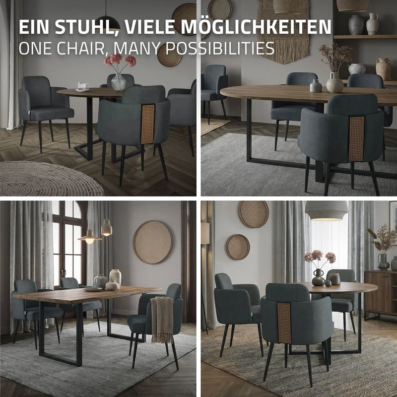 2er Set Esszimmerstühle mit Rücken- & Armlehne Anthrazit mit Metallbeinen bis 120 kg ML-Design