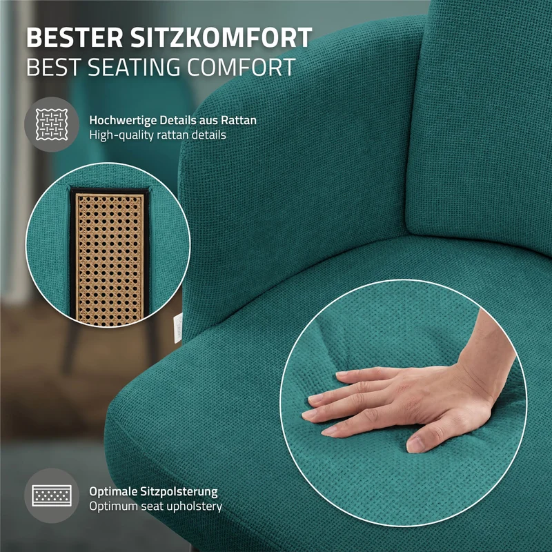 2er Set Esszimmerstühle mit Rücken- & Armlehne Petrol mit Metallbeinen bis 120 kg ML-Design