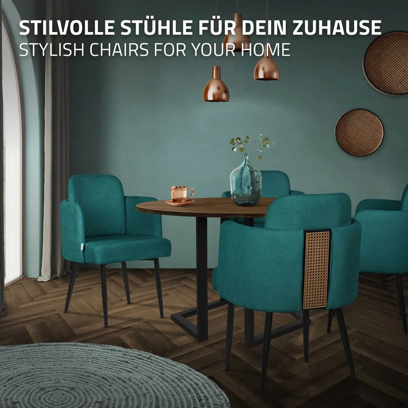 2er Set Esszimmerstühle mit Rücken- & Armlehne Petrol mit Metallbeinen bis 120 kg ML-Design