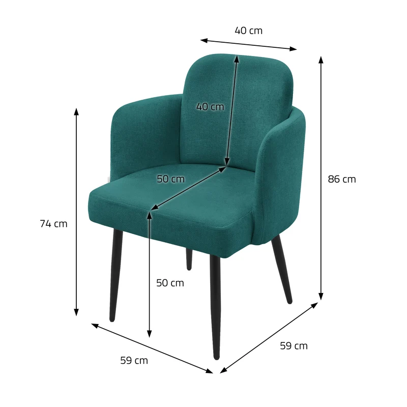 2er Set Esszimmerstühle mit Rücken- & Armlehne Petrol mit Metallbeinen bis 120 kg ML-Design