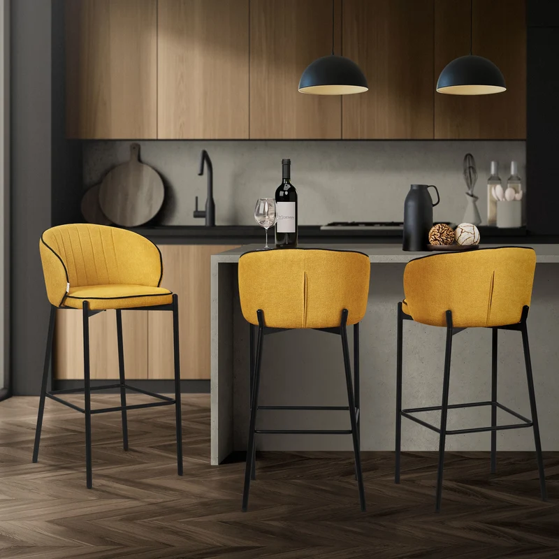 Barhocker 4er Set Senf 50x101x54 cm mit Rückenlehne und Fußstütze bis 120 kg ML-Design